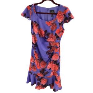 ADRIANNA PAPELL sz 4 lilac floral flounce short sleeve dress NWOT B15